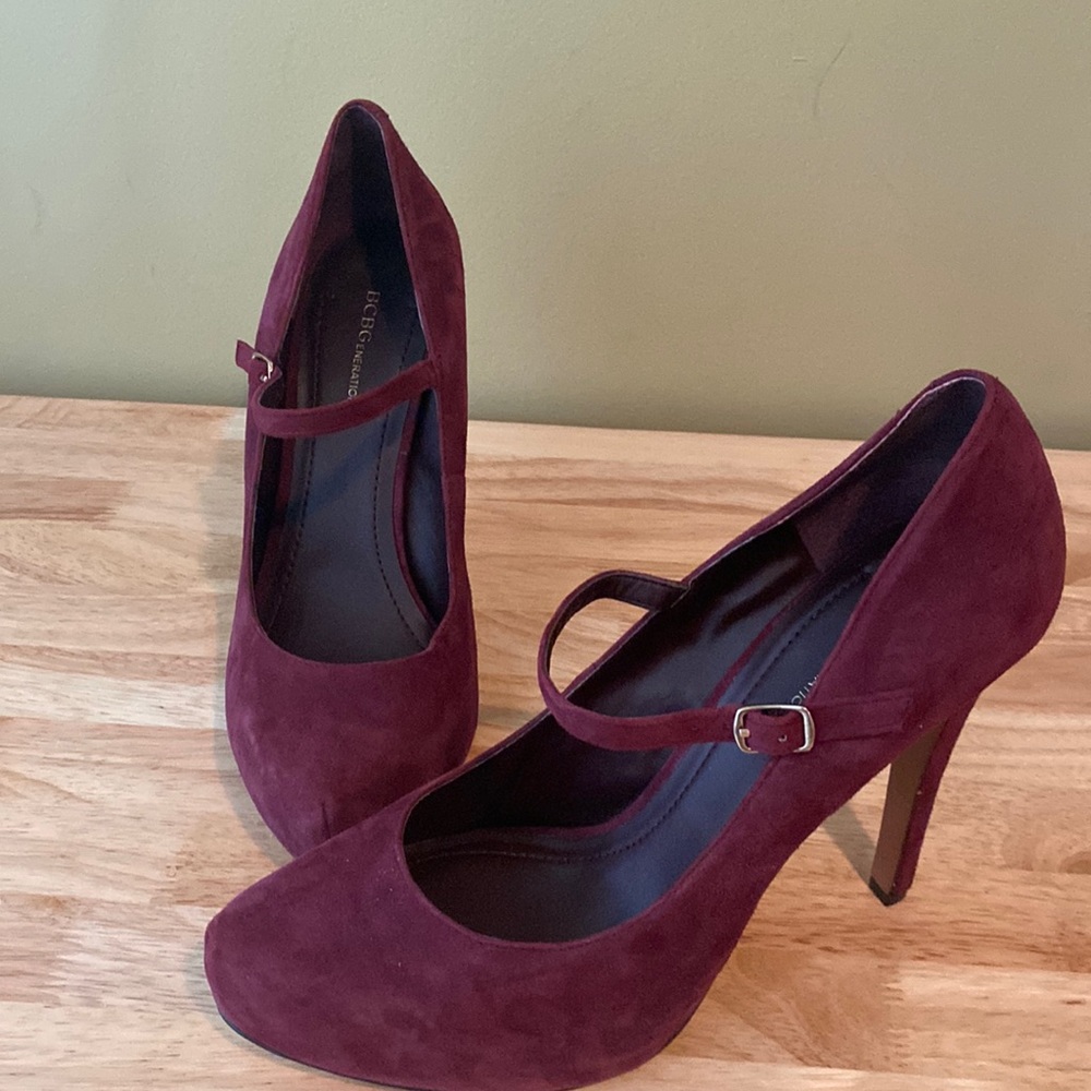 BCBG Suede Leather Platform MaryJane Paulie Heels